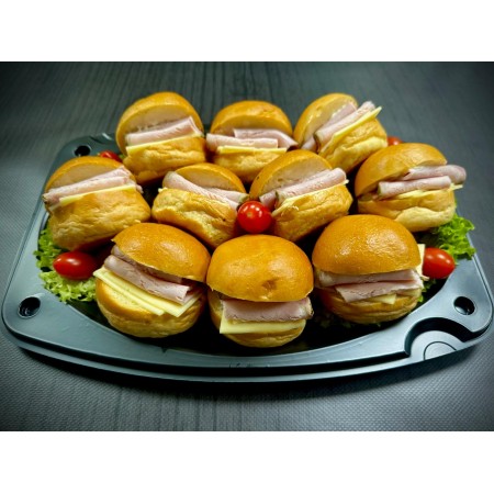 Πιατέλα 10 τμχ μικρά μπριόζ Fouantré χοιρινό ψητό με μυρωδικά - γραβιέρα Κρήτης - honey mustard sauce