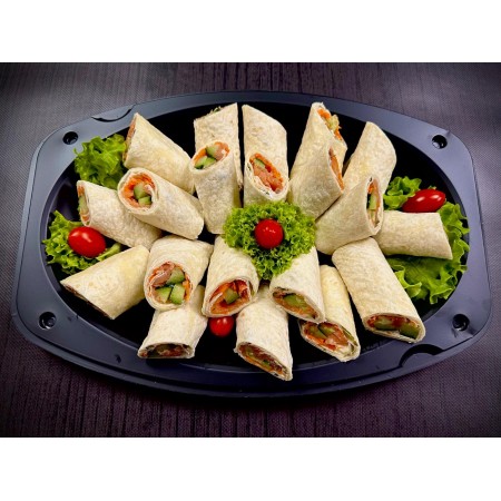 Πιατέλα 20 τμχ τορτίγιες σολομό, philadelphia cream cheese, άνηθο, πίκλα αγγούρι, καρότο